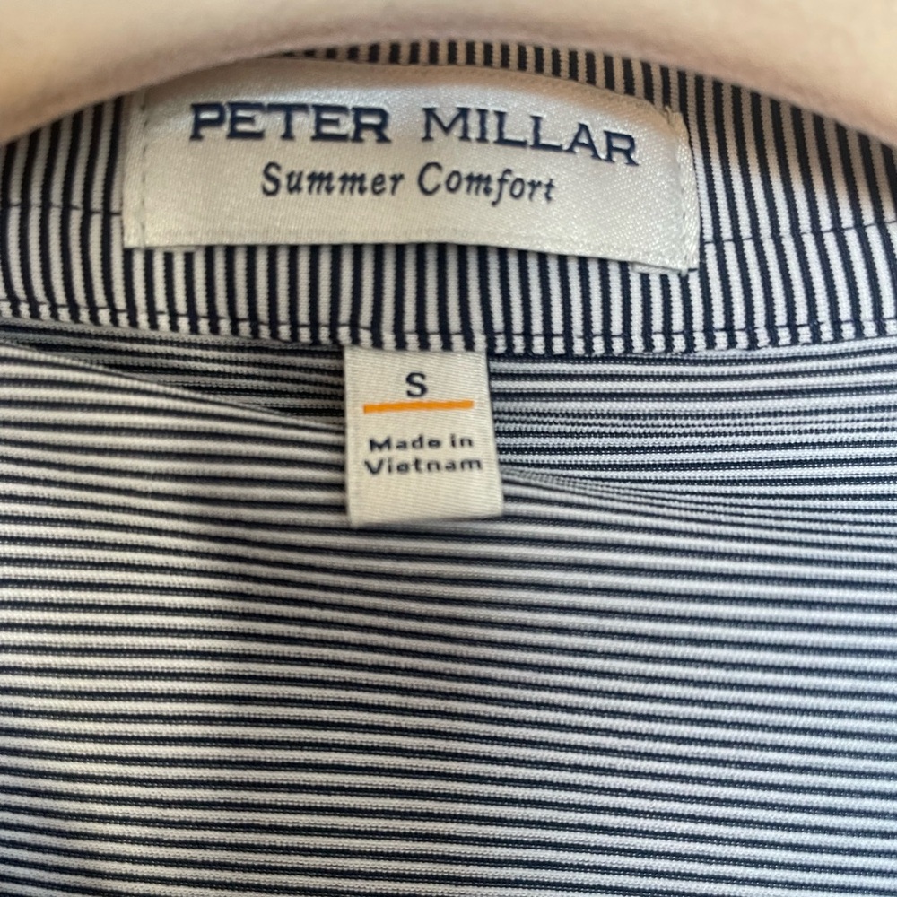 Peter Millar Crown Sport Summer Comfort Navy Stripe Short-Sleeve Polo Small - Picture 5 of 7